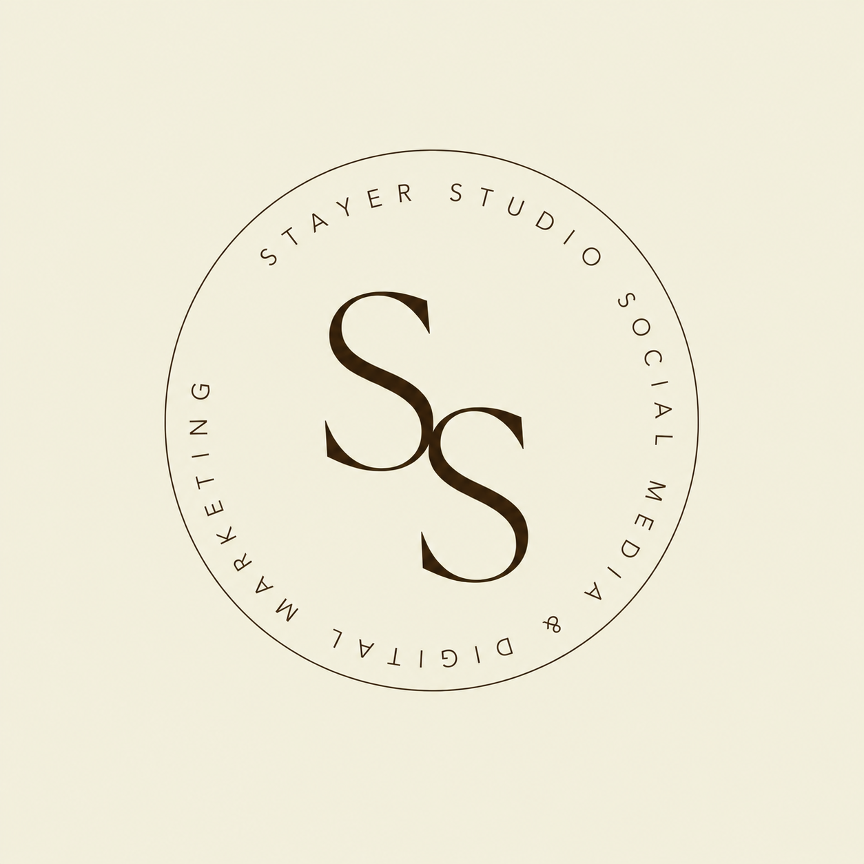 Stayer Studio logo: an interlocking SS monogram inside a circle that reads 'Stayer Studio Social Media & Digital Marketing.